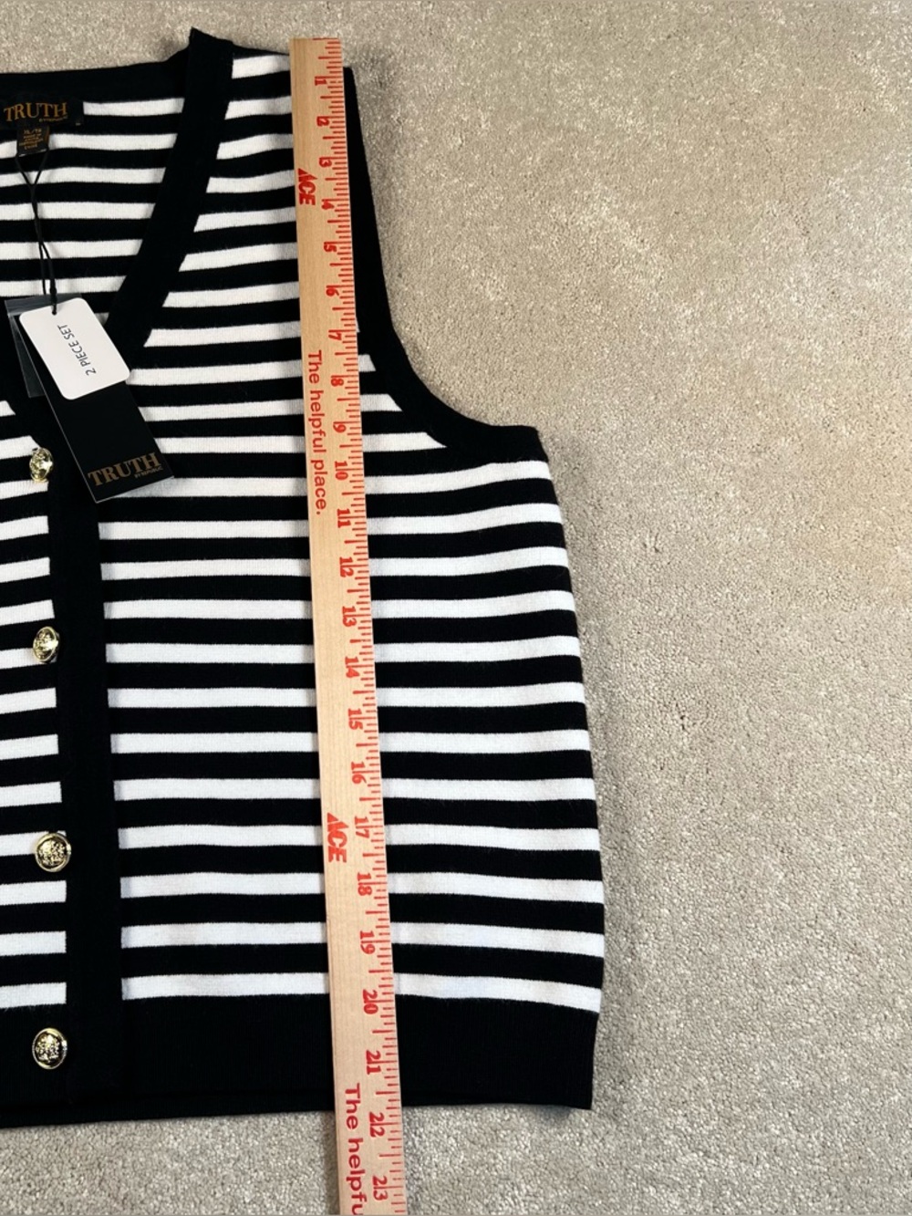 Sweater Vest and Skirt‎ Set Stripes Maxi Gold Buttons Black & White Truth NWT XL - Picture 10 of 16